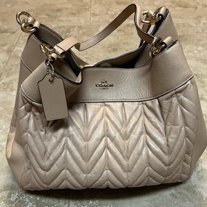 Coach Light Beige Quilted Satchel